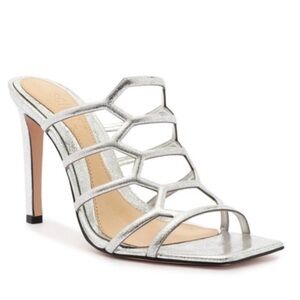 SCHUTZ Julianna Weekend Silver Metallic Leather Sandals